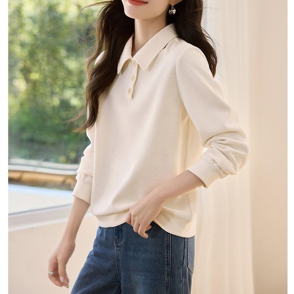 Sudadera De Manga Larga Para Mujer En OtoñO E Invierno Nueva Casual VersáTil Camiseta BáSica Profesional 2XL Beige-image