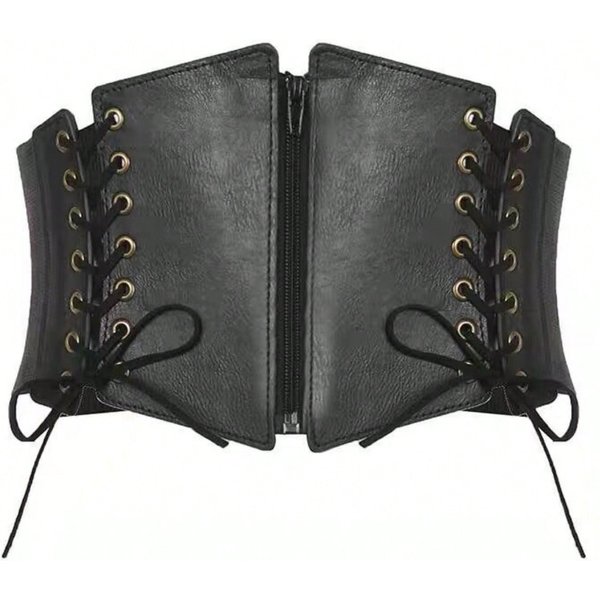 Europejski I AmerykańSki Styl Punk Retro Elastyczny Bardzo Szeroki Pas Damska Ozdobna Sukienka Koszulowa PłAszcz Pas Biodrowy Dla Kobiet 68Cm Czarny-image
