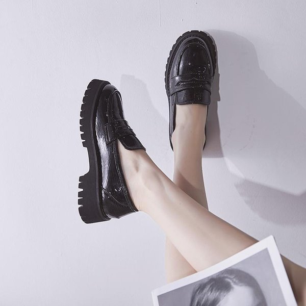 Zapatos Individuales De Mujer Nuevos Zapatos De Plataforma Negros Suela Gruesa Estilo BritáNico Zapatos De Cuero PequeñOs Zapatos De Punta Redonda Para Mujer Combinan Con Todo Zapatos De Mujer 39-image