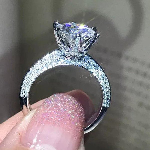 Anillo De Boda CláSico De La Eternidad Huitan Para Mujer DiseñO De 6 Garras Circonita CúBica Anillo De Promesa Compromiso Aniversario JoyeríA De Lujo 6 Gray-image