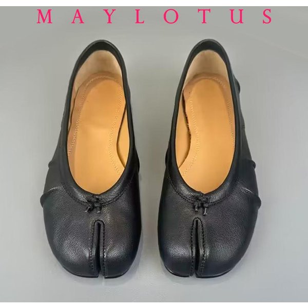 Damskie Baleriny Z Rozdzielonym Palcem, Modne Buty Tabi, Casualowe Wsuwane Mokasyny, Damskie Plisowane SkóRzane Espadryle, Zapatillas Mujer 38 Czarny-image