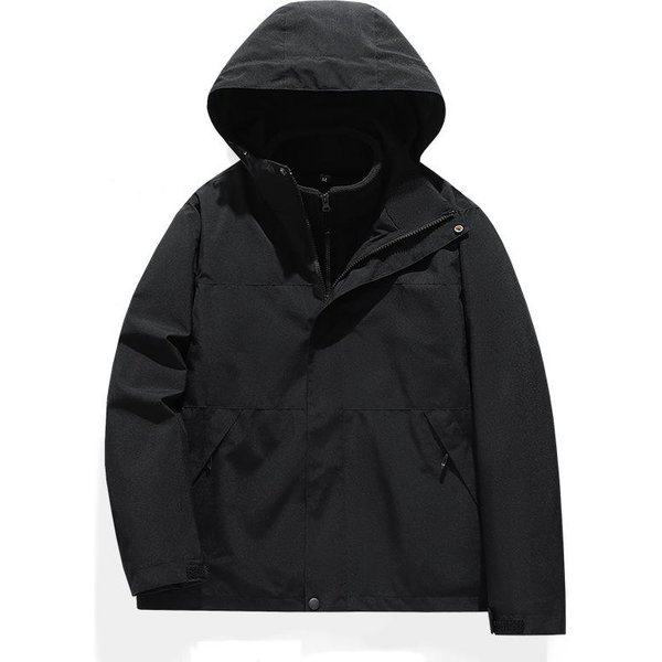 Chaqueta Para Hombre Primavera, OtoñO E Invierno Chaqueta De Pareja Cortavientos E Impermeable Tres En Uno Capucha Desmontable Traje De MontañIsmo 6XL Black-image
