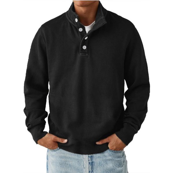 MęSka BawełNiana Bluza Henley Z DłUgim RęKawem, Casualowa, Z ZapięCiem Na Guziki, Ze StóJką, WkłAdana L Black-image