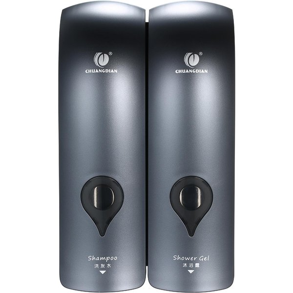 Chuangdian 300Ml * 2 Dispensador De JabóN Manual De Doble Cabezal Montado En La Pared Soporte Dispensador De Champú LíQuido De Gel De Ducha Gris-image