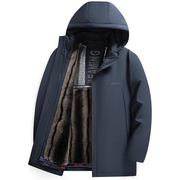 Chaqueta De PlumóN Para Hombre Con Forro De PlumóN Desmontable Invierno Mediana Edad Negocios Talla Grande CáLida Chaqueta De PlumóN Acolchada 4XL Azul Marino-image