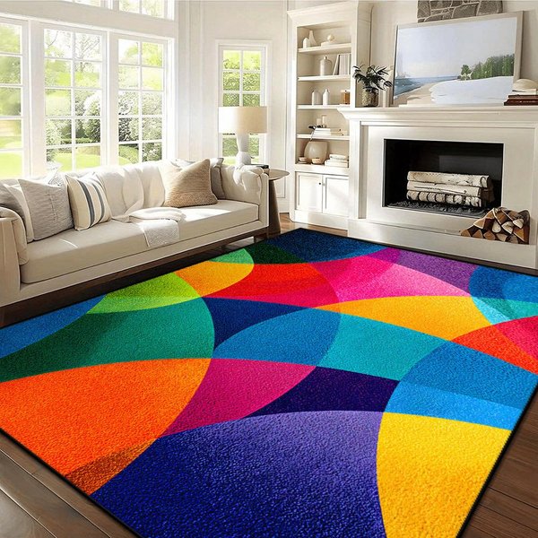 Alfombras Abstractas Multicolor Para Dormitorio Alfombras Para Sala De Estar FáCil Cuidado Aseo Felpudo Antideslizante Alfombra De ÁRea Grande Para SalóN 120X160Cm-image