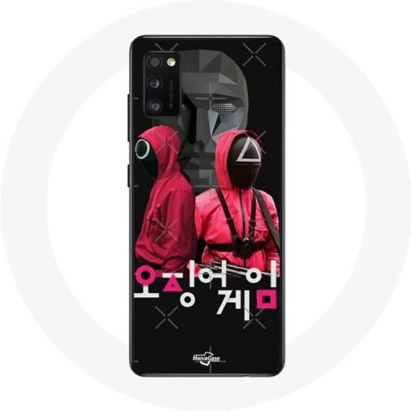 Funda - Samsung - Galaxy A41 - Flexible - Negra - Juego Del Calamar - MáScaras Soldados Logo Coreano-image