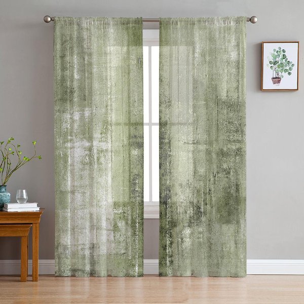 Pintura Al ÓLeo Hierba Abstracta Verde Cortinas Transparentes Para DecoracióN De Sala De Estar Cortinas De Ventana Cocina Tul Voile Organza Cortinas W135 X H160Cm X1-image
