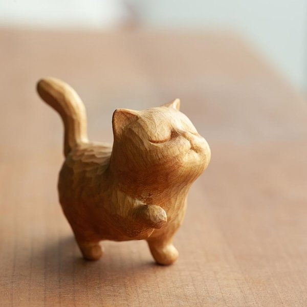 Gato De Madera Tallado A Mano, ColeccióN De Esculturas De Gatos De Madera, DecoracióN De Figuras, DecoracióN De Escritorio, Gatito Tallado En Madera De Boj-image