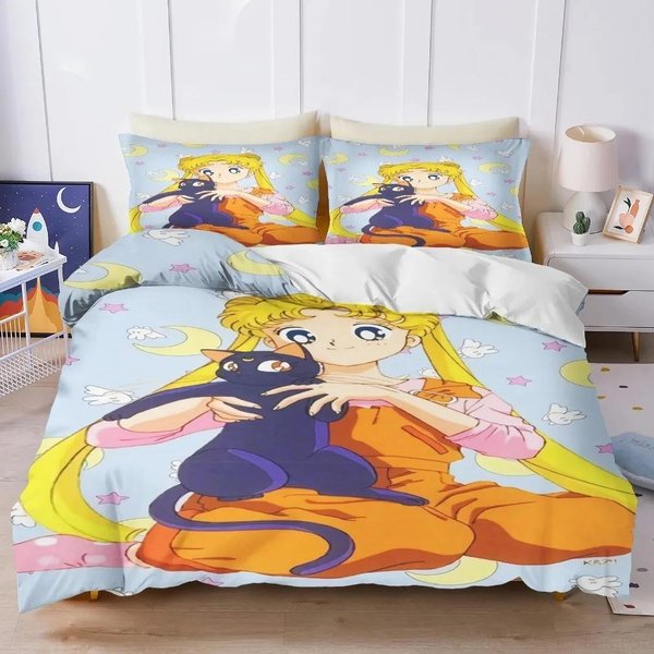 Nueva ColeccióN De Ropa De Cama Sailor Moon Anime Sailor Moon Ropa De Cama Hermosa Chica Funda NóRdica Estampado Lindo EdredóN Hogar EU Single(135X200Cm)-image