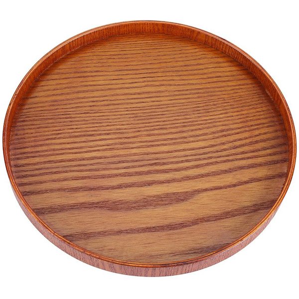 Bandeja Redonda De Madera Natural Para Servir, Plato De Madera, Para Té, Comida, Agua Y Bebidas, 24 Cm-image