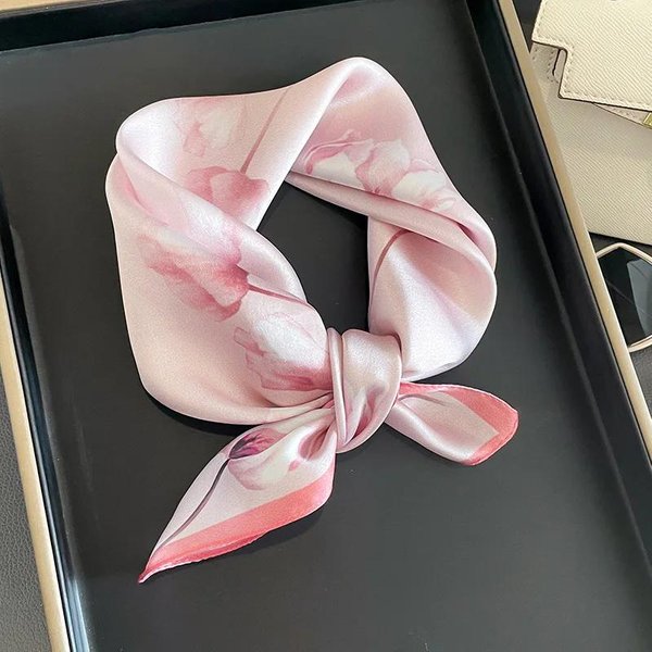 PañUelo Cuadrado De Seda Real Para Mujer Estampado PañUelo Natural Para Cabeza De SeñOra Cabello MuñEca Foulard PañUelo De Primavera Echarpe Real Silk 53X53Cm White-image