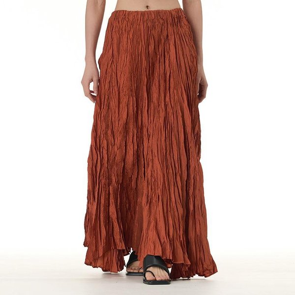 Falda De Medio Cuerpo Arrugada Plisada Con CaíDa Fluttering Para Mujer Tallas Grandes Falda Holgada Con Vuelo Tallas Grandes Size: One Size Naranja-image