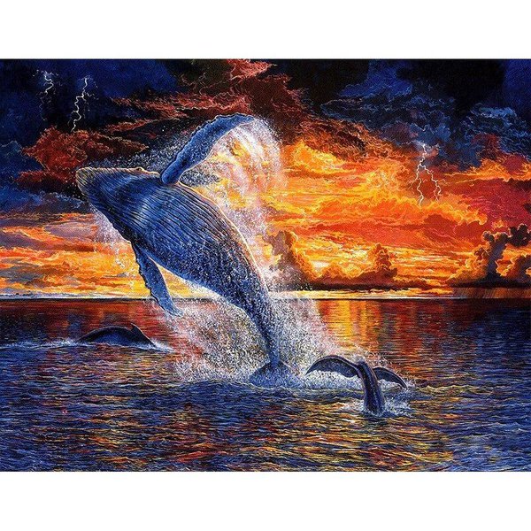 Pintura De Diamante 5D DIY Atardecer, DelfíN , Bordado, Punto De Cruz, Mosaico De Diamantes De ImitacióN, DecoracióN Del Hogar 20X30CM-image
