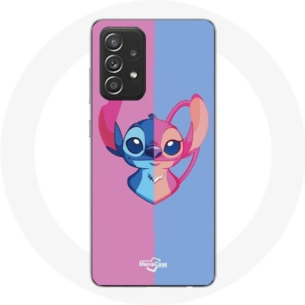 Funda - Maniacase - Samsung Galaxy A33 5G - Silicona Blanda - DiseñO Stitch Y ÁNgel - Azul/Rosa Color Rosa-image