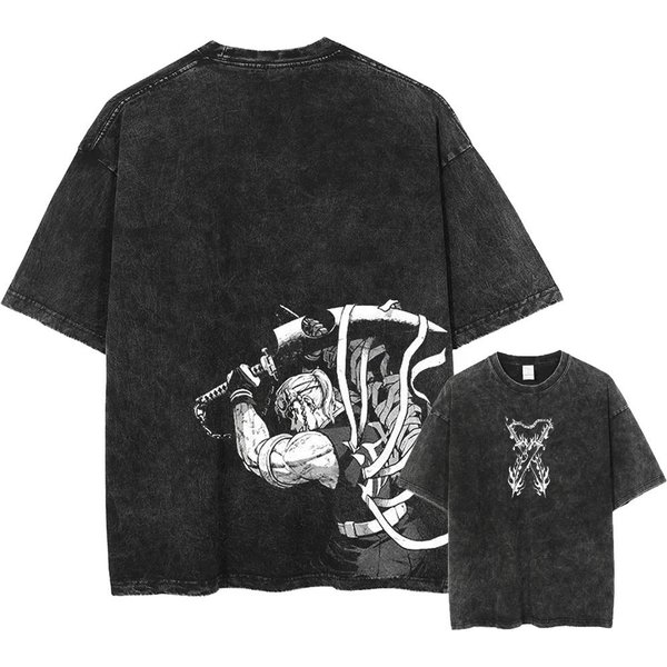 Camiseta Estampada Lavada Anime Demon Slayer AlgodóN Hombre Camiseta Lavada Vintage Camiseta GráFica Camisetas Ropa Streetwear M-image