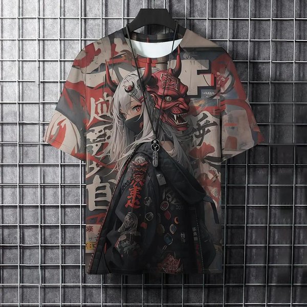 Camiseta De Manga Corta Con Estampado De Anime De Estilo JaponéS Para Hombre, Tallas S A 4XL, Holgada, A La Moda, CóModa, Unisex 3XL Gray-image