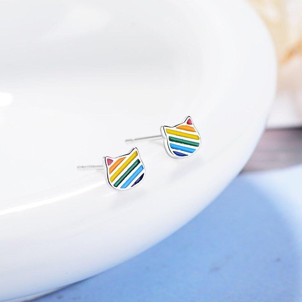 Lindos Pendientes De CeráMica Con Goteo De Color De Gato Para Mujer NiñA Regalo Pendientes De Plata De Ley 925 Boucle D 'Oreille S -E645-image