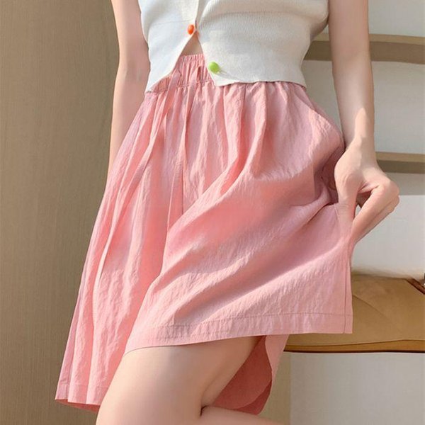 Pantalones Cortos Para Mujer, Verano Cintura Alta, Casual Y VersáTil Pierna Ancha Longitud Media Deportivos Cinco Puntos XL Pink-image