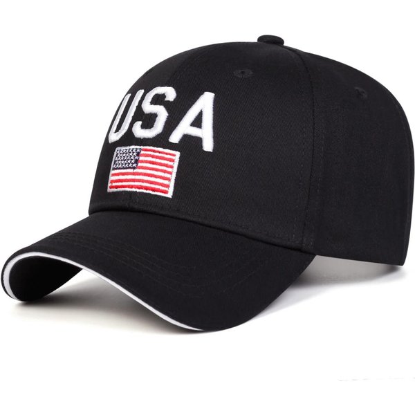 Unisex Czapki Bejsbolowe Z Haftem Liter USA Na Wiosnę I Jesień, Regulowane, Casualowe, PrzeciwsłOneczne, Sportowe Black-image