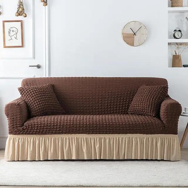 Falda Seersucker A Cuadros Rosa Cubre Sofá EláStico Para Sala De Estar 1 2 3 4 Plazas Cubre SillóN Fundas Para Sofá En Forma De L 1-Seat 70-120Cm-image