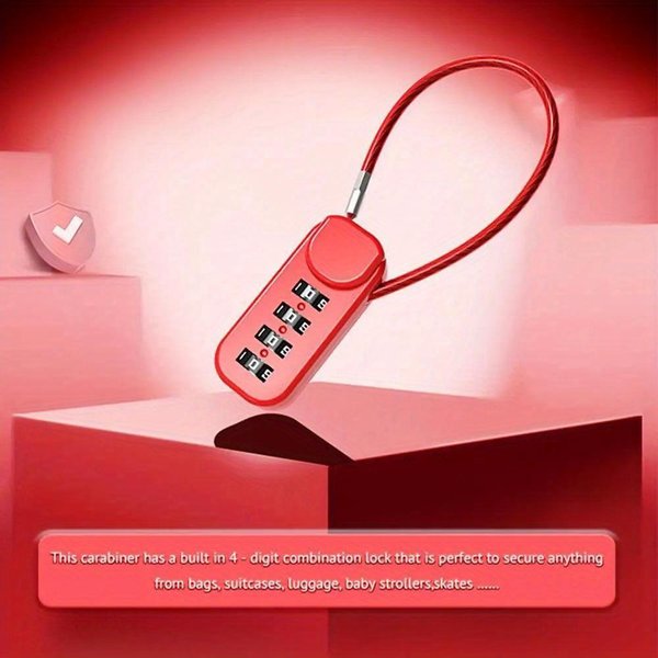 Cerradura De ContraseñA De 4 DíGitos De AleacióN De Zinc, PortáTil, Antirrobo, Con Cable De Acero, Para Dormitorio, Armario, Candado, Cerradura De CombinacióN Para Equipaje Rojo-image