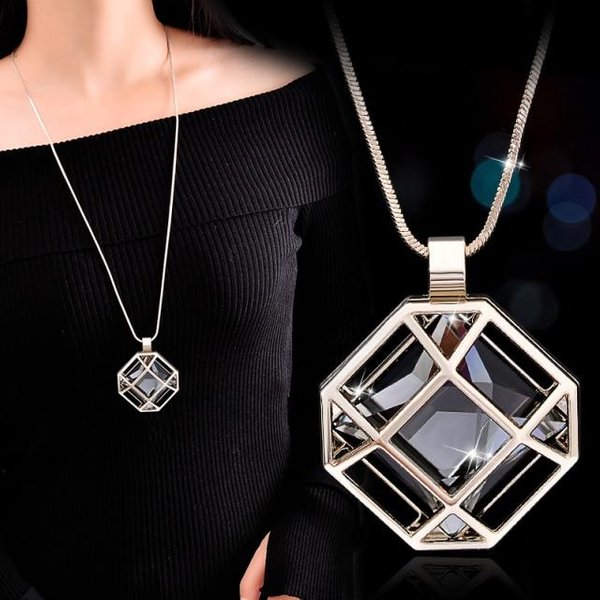 DłUgie Naszyjniki I Wisiorki Dla Kobiet Maxi Collier Femme Geometryczny łAńCuszek Modny Naszyjnik OśWiadczenie Colar Akcesoria BiżUteria Black-image
