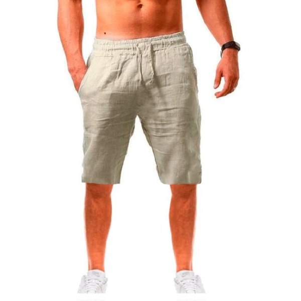Nuevos Pantalones Cortos De Lino Y AlgodóN Para Hombre, Pantalones De Lino De Color SóLido Transpirables De Verano Para Hombre, Ropa Informal Deportiva S-3XL XXL Luz De Caqui-image
