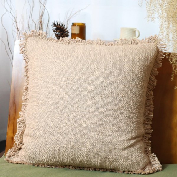 Funda De CojíN Decorativo De Lino Con Flecos Estilo RúStico Con Borlas Funda De Almohada Suave De Acento Para Silla Sofá Cama Sala De Estar DecoracióN Del Hogar 45X45Cm-image