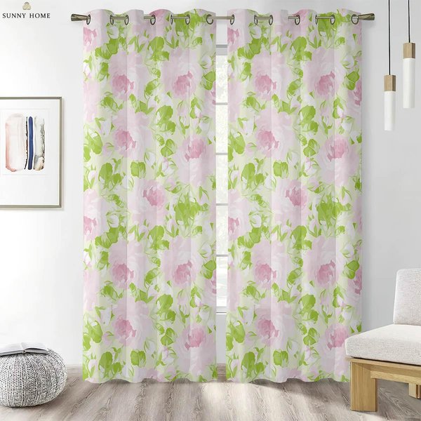 Cortinas Con Estampado Floral Retro Para Sala De Estar, Estudio, Cocina, Dormitorio, Se Pueden Personalizar, FáCiles De Lavar Y Cuidar, 2 Piezas W50Xh140(Cm)X2Pcs&Grommet Top-image