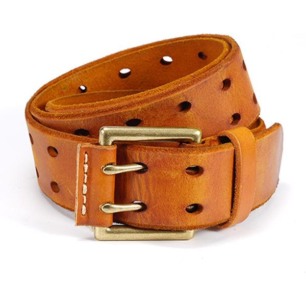 CinturóN De Hombre Retro Piel De Vaca De Primera Capa Hebilla De Pin VersáTil Para Jeans De Edad Media Y JóVenes Hombre 130Cm Brown-image