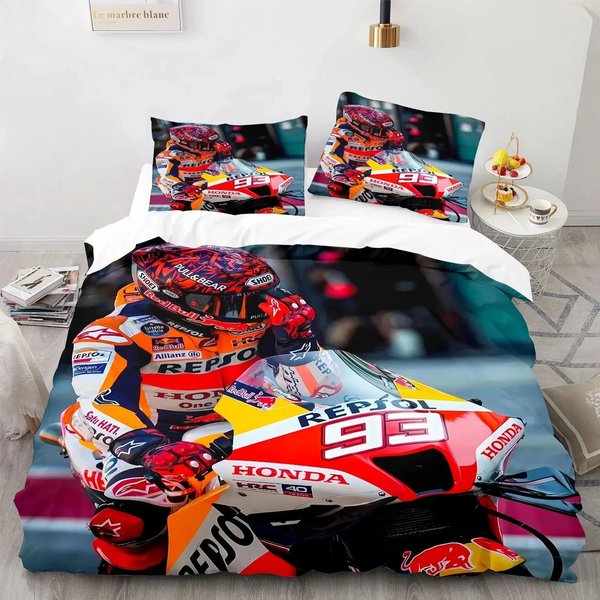 Juego De Cama Con Estampado 3D De Marc MáRquez 93, Funda De EdredóN, Funda De Almohada, EdredóN TamañO King Y Queen, Ropa De Cama Para NiñOs Y Adultos 70X133Cm 2Pcs Black-image