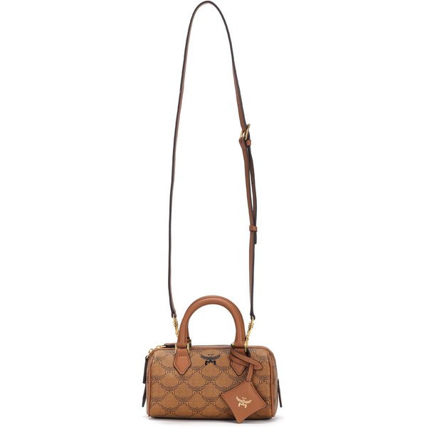 MCM Ella Lauretos Aw24 Monogram Pokryte PłóTno Torba Boston Crossbody Tote Mini Damskie Torby Cognac MWBESEA09CO001 Basic Set (Bag+Dust Bag) Gray-image