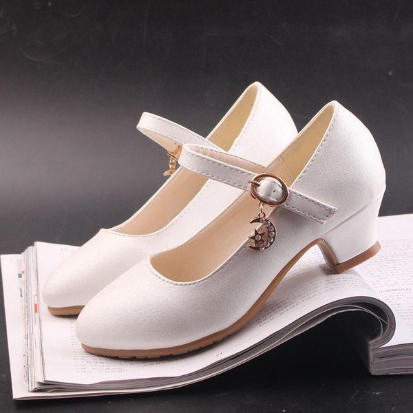 DziecięCe DziewczęCe SkóRzane Buty BiałE KsiężNiczki Wysokie Obcasy Buty Dla Dzieci DziewczęCe Sukienka Na WystęPy Studenckie Pokazy Taneczne SandałY 28 BiałY-image