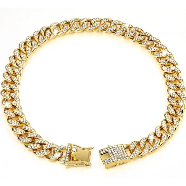 Collar Para Perro De Oro Con Diamantes Collar Para Perro Estilo Hip Hop Con Hebilla De Seguridad Y Cierre JoyeríA Para Perros 18Inch(45Cm)-image