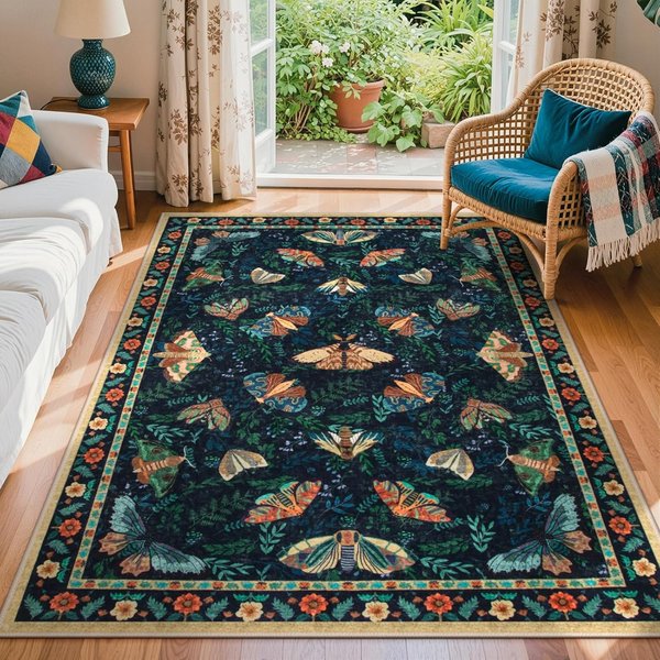 MięKki Dywanik Z Motywem OwadóW Do Sypialni, Fantazyjny Dywanik Do Salonu, Jadalni, Cienki Dywan W Stylu Vintage Z Sztucznej WełNy, AntypośLizgowy, Odporny Na Plamy 120X160Cm-image