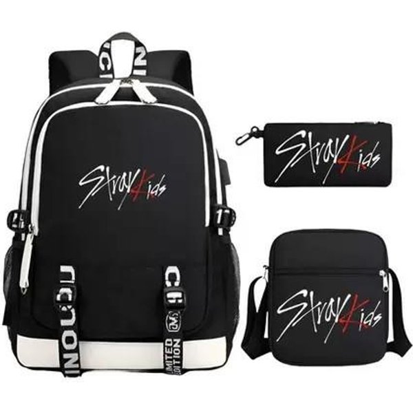 Set De Tres Piezas PeriféRico De Stray Kids Con Mochila, Lonchera Y Estuche Para LáPices Bolsa De Estudiante One Size Fits All-image