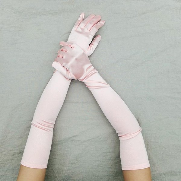 Guantes Largos De SatéN EláStico CláSico Para Adultos, 55 Cm, ÓPera/Codo, Con Dedos, Para Mujer, Fiesta, Disfraz De Noche, Vestido De Novia, Guantes Elegantes One Size Gray-image