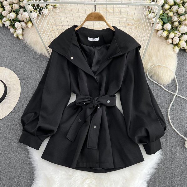 Gabardina Con Capucha Para Mujer OtoñO E Invierno DiseñO Corto Casual SensacióN Cintura Chaqueta Ropa Para Mujer XL Black-image