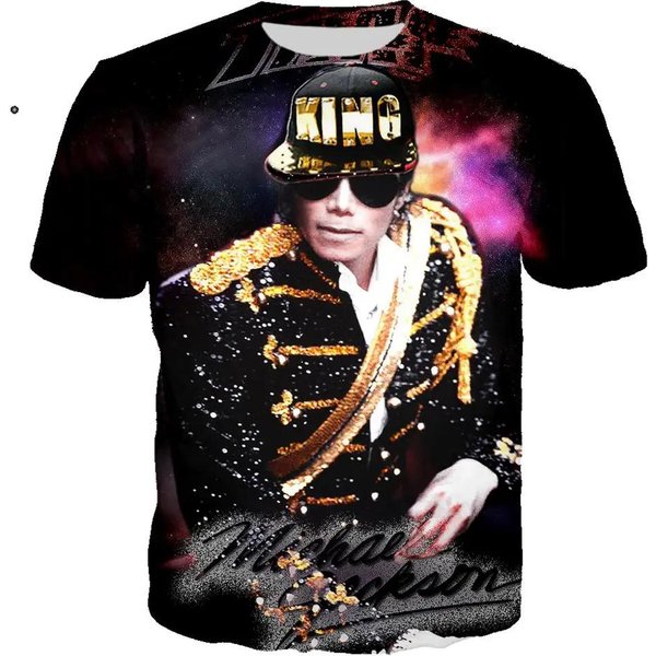 2026 Camiseta Estampada 3D De Michael Jackson Unisex Verano Casual Streetwear Hip Hop Manga Corta Moda Harajuku Tops Oversize XXS Black-image