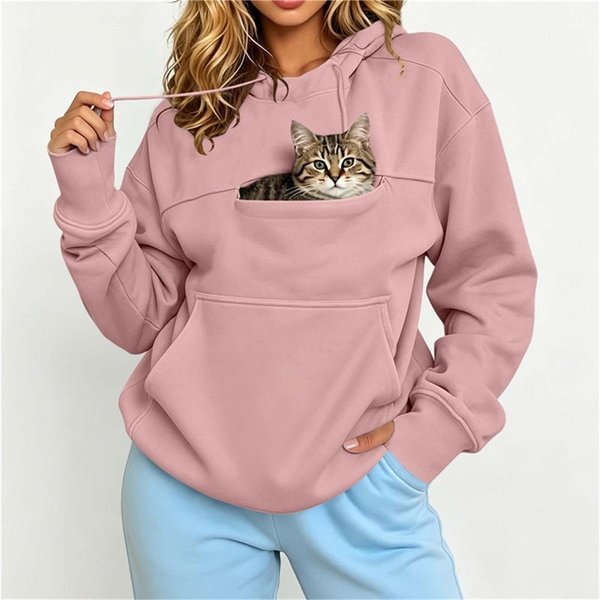 Sudadera Con Capucha Para Mujer De Doble Bolsillo, Manga Larga, Con CordóN Y Capucha, Sudadera Con Bolsillo Para Mascotas, Holgada, Informal, Jersey Para Mujer XL Color Rosa-image