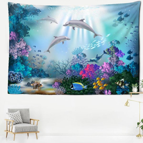 Tapiz De Ballena Submarina Para Colgar En La Pared, Paisaje Natural Bohemio Kawayitapitz, DecoracióN Del Hogar Para Sala De Estar Y Dormitorio 95X70Cm Gray-image