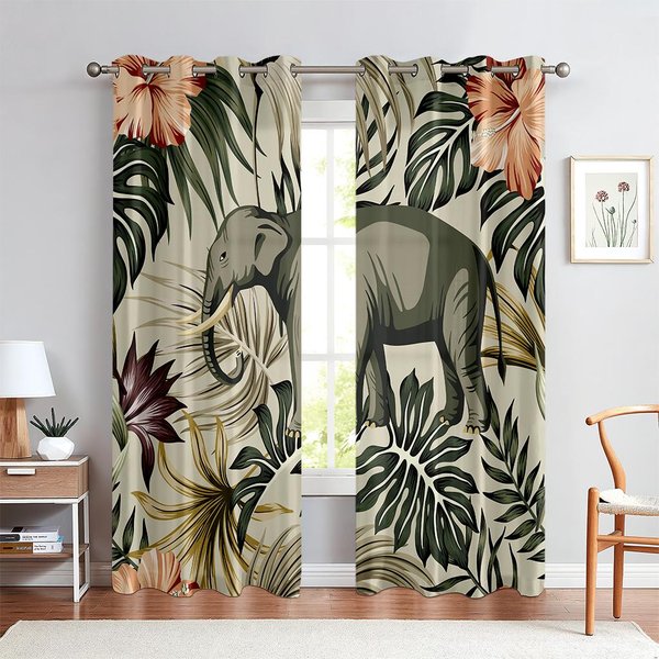 Cortinas De Ventana De Animales Estilo Dibujos Animados Para HabitacióN Infantil, Tigre, Elefante, Jirafa, 2 Paneles, NiñOs, NiñAs, Espacio De Sala De Estar, DecoracióN De Espacio De Dormitorio W85X200H(Cm)X2Pcs&Rod Pocket-image