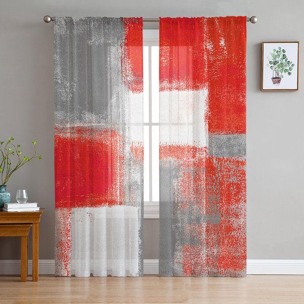 Obraz Olejny Abstrakcyjny Geometryczny żółTy Szary Przezroczyste ZasłOny Do Salonu WystróJ Okienne ZasłOny Kuchenne Tiulowe ZasłOny Woalowe W135 X H115Cm X1&Grommet Top-image