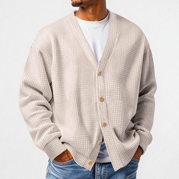 CáRdigan Minimalista Casual Holgado Para Hombre, Manga Larga Para Uso Diario S Beige-image