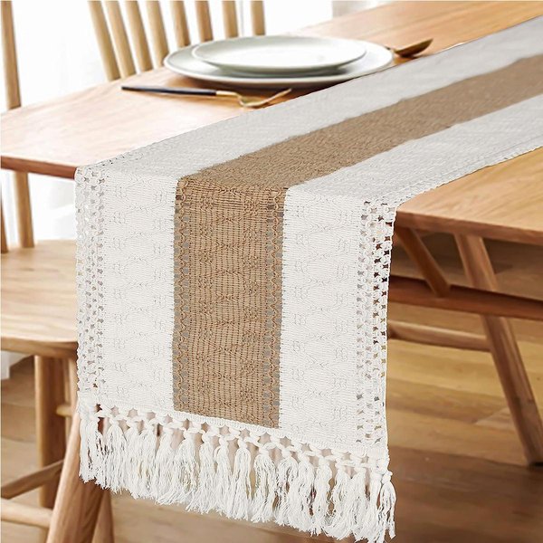 BieżNik Na Stół Jesienny Boho W Stylu Wiejskim, Jutowy, BawełNiany, Z FręDzlami, Tkany Makramą, Dekoracja StołU W Salonie Beige-image