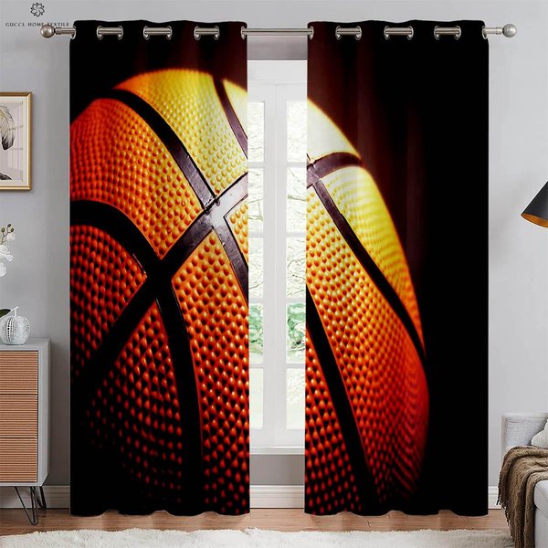 2 Piezas Cortinas Impresas En 3D De Baloncesto De Llama Lavables A MáQuina Dormitorio Sala De Estar Cocina Club Cortinas Decorativas W50Xh160(Cm)X2Pcs&Rod Pocket-image