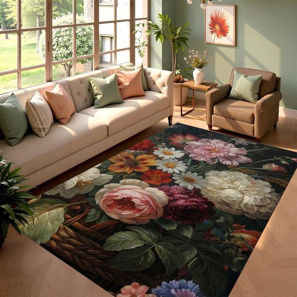 Klasyczna Elegancka Dywanik Dywanik Z Kwiatowym Wzorem Do Salonu Sypialni Dekoracja Domu Dywan DużY Obszar AntypośLizgowy Dywanik PodłOgowy 50X80Cm-image