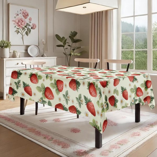 ProstokąTny Obrus Z Wzorem Truskawek Do Dekoracji StołU Kuchnia Jadalnia Wodoodporny Wielokrotnego UżYtku Obrusy Na Stół Impreza ŚWiąTeczna 90X140Cm Gray-image
