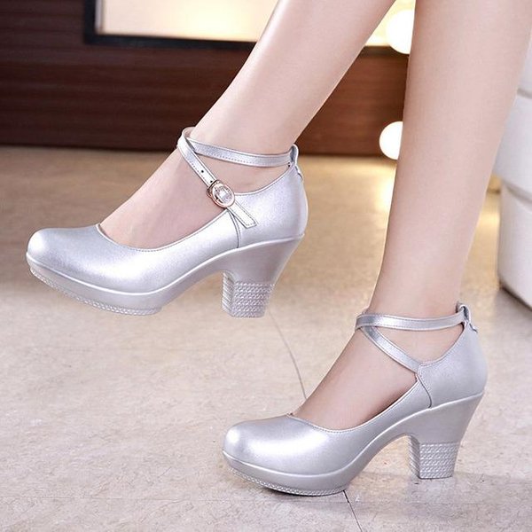 Talla Grande 33 -43 Mujeres Tacones Altos SeñOras Fiesta Vestido Tacones Zapatos De SalóN SóLido Zapatos De Oficina Para Mujer Plataforma Punta Redonda Zapatos De Baile Para Mujer 42-image